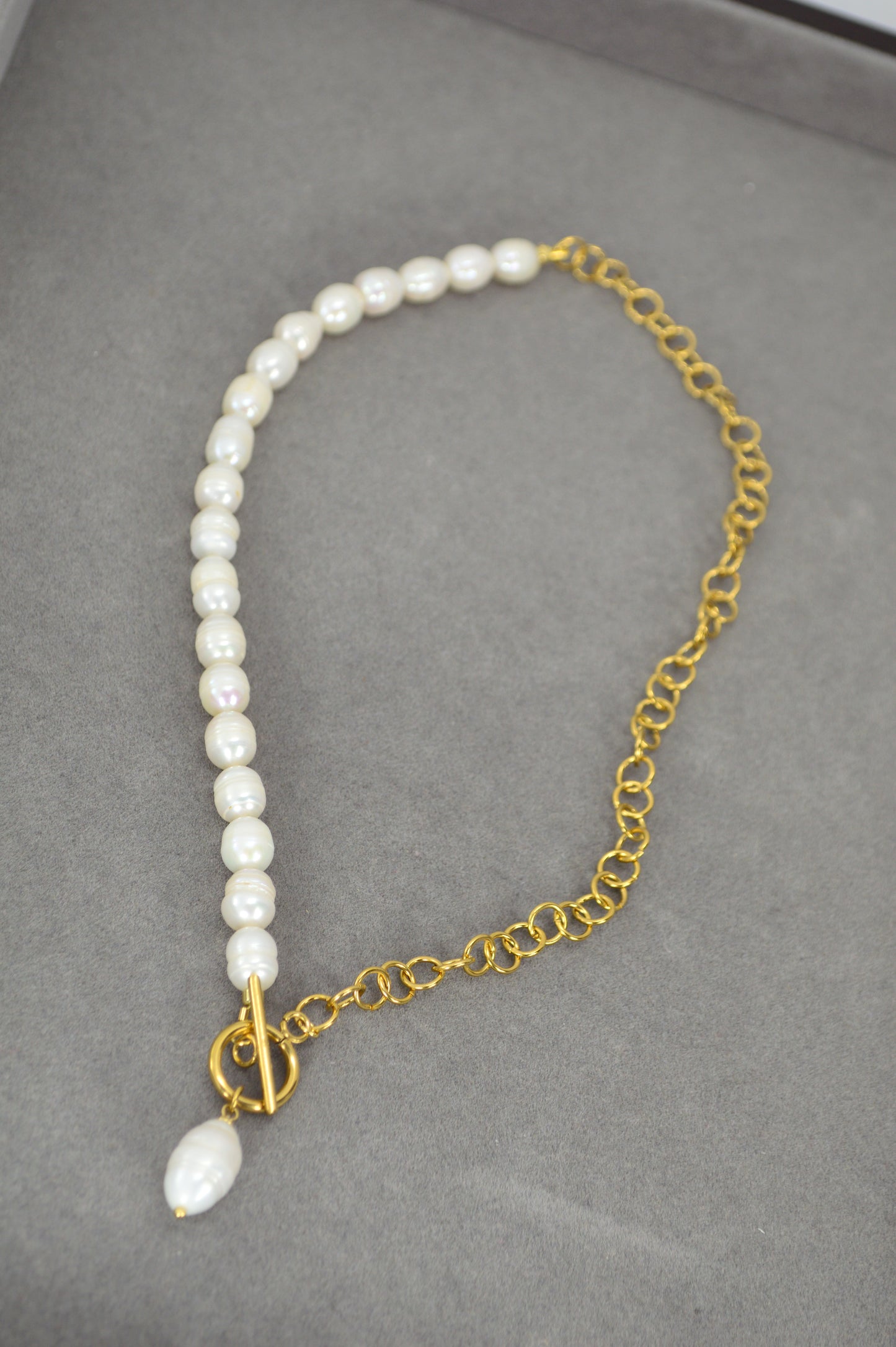 Gold Pearl Toggle Statement Necklace