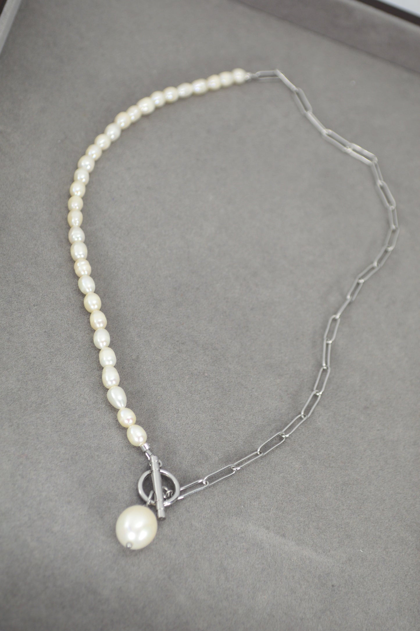 Collier Statement à Perles avec Fermoir Toggle en Acier Inoxydable