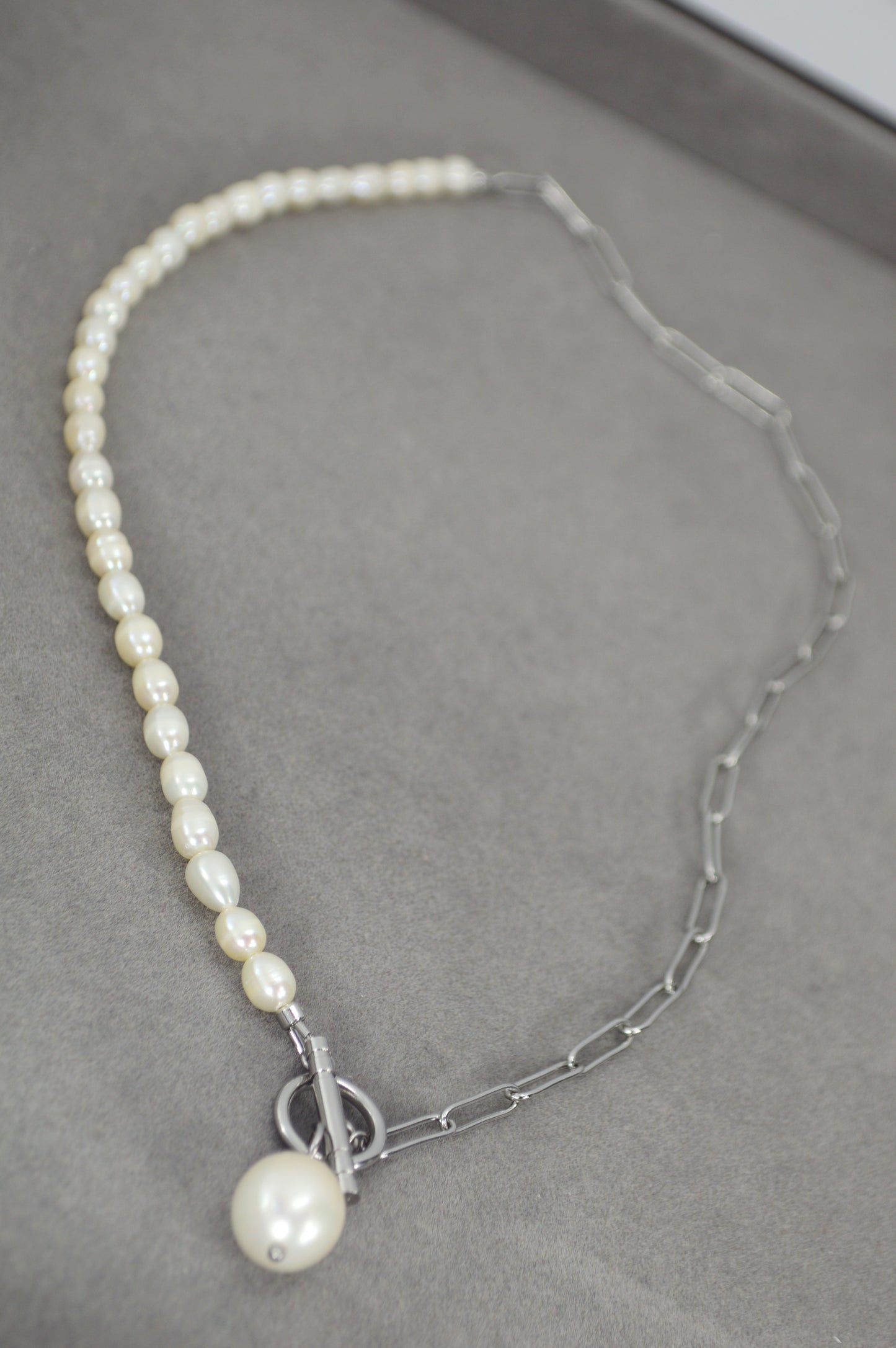 Collier Statement à Perles avec Fermoir Toggle en Acier Inoxydable