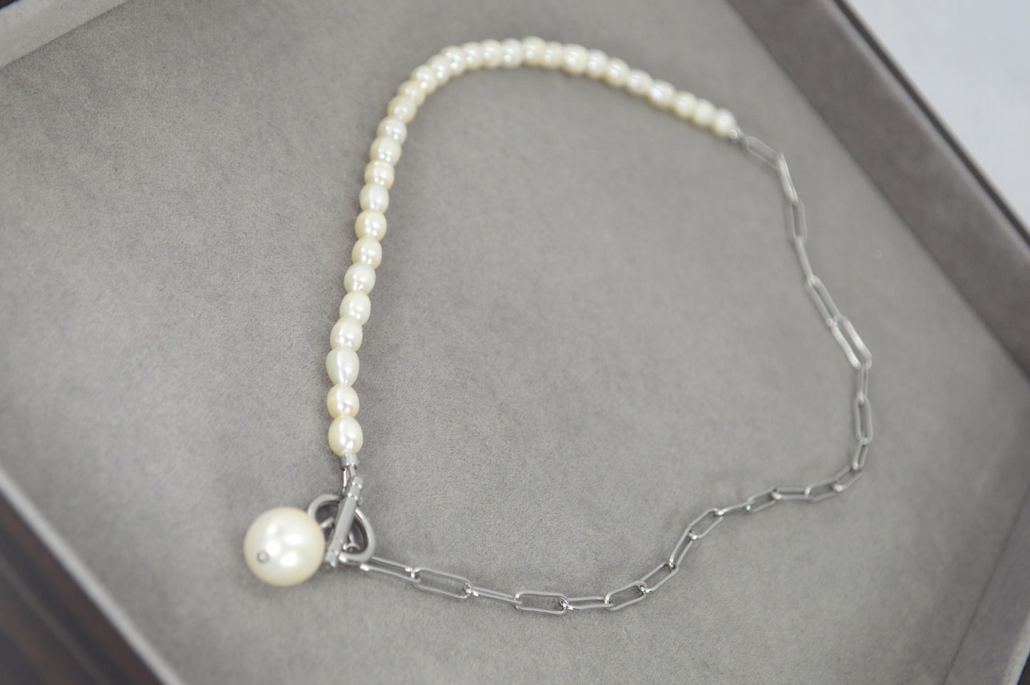 Collier Statement à Perles avec Fermoir Toggle en Acier Inoxydable