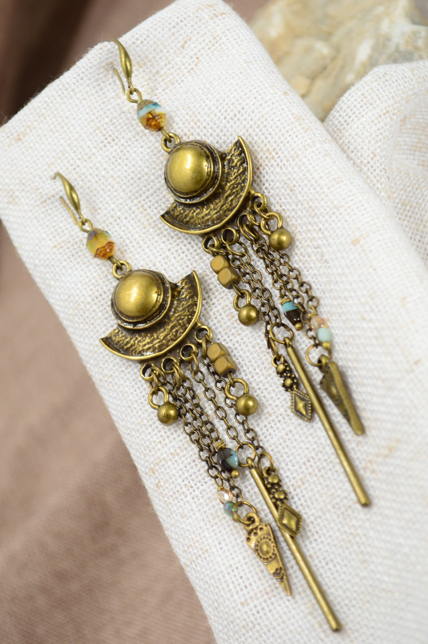 Boho Bronze Chain Statement Earrings