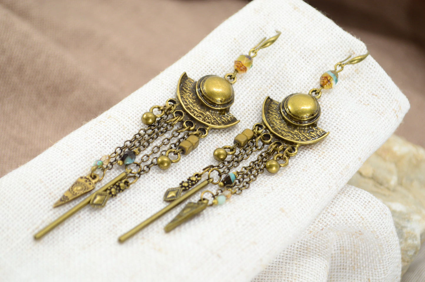 Boho Bronze Chain Statement Earrings