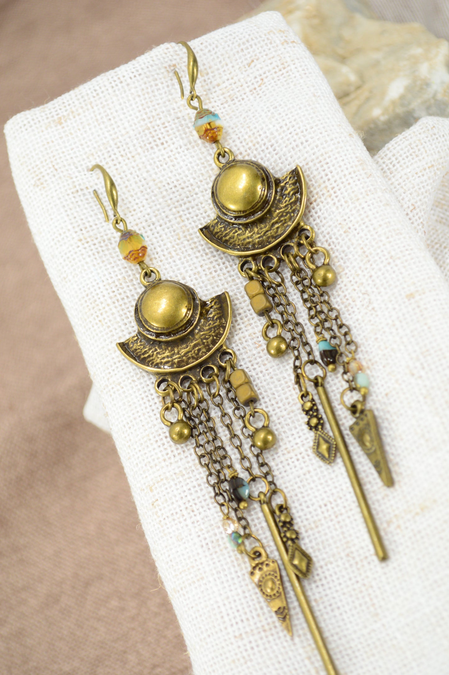 Boho Bronze Chain Statement Earrings