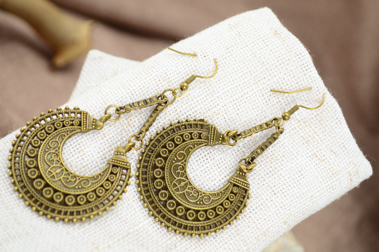 Boho Crescent Moon Statement Earrings 7.5cm - 3"