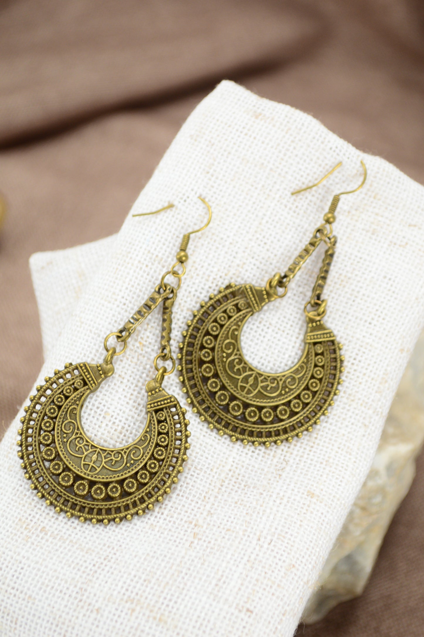 Boho Crescent Moon Statement Earrings 7.5cm - 3"