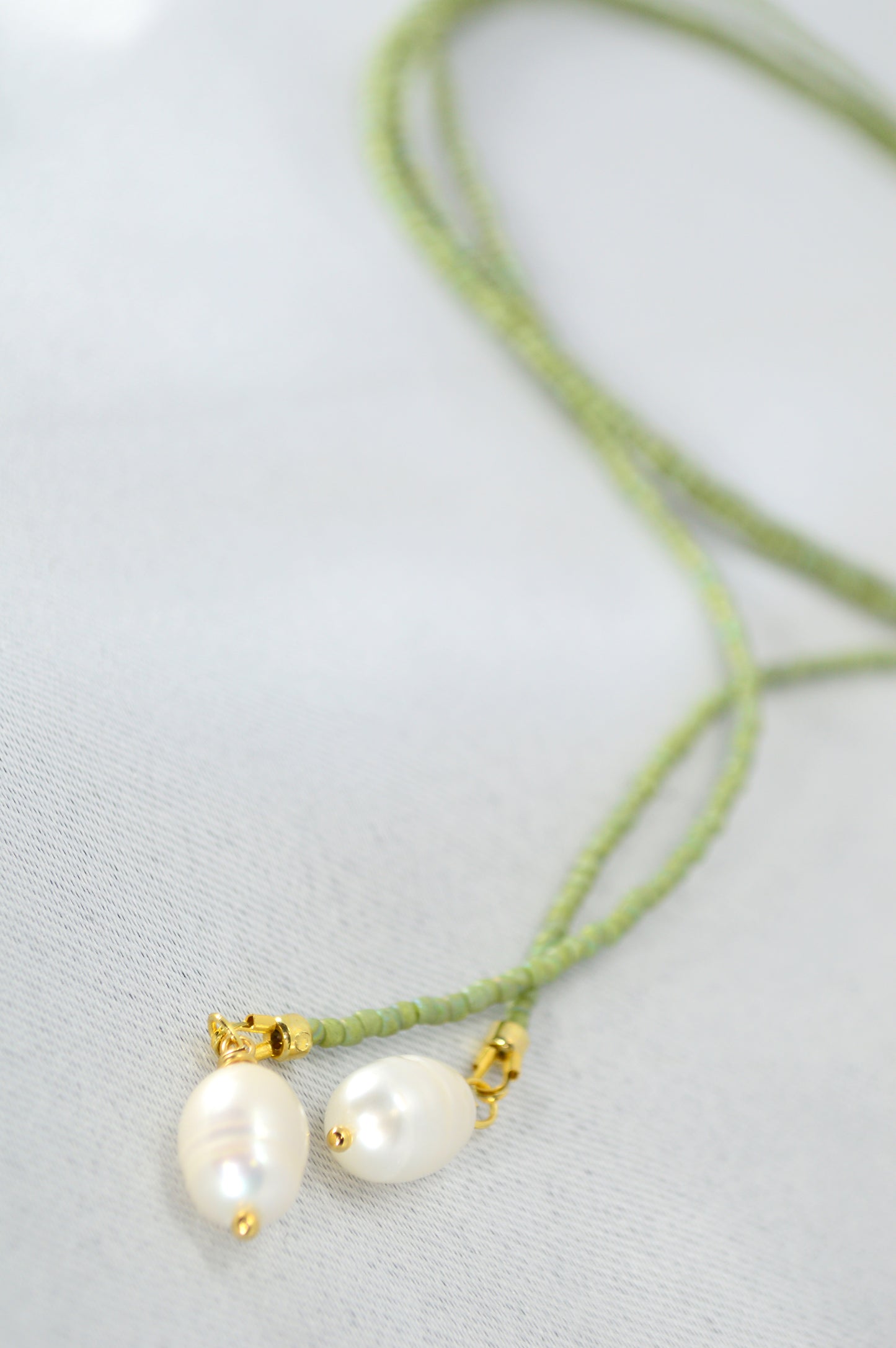 Olive Green Beaded Lariat Necklace