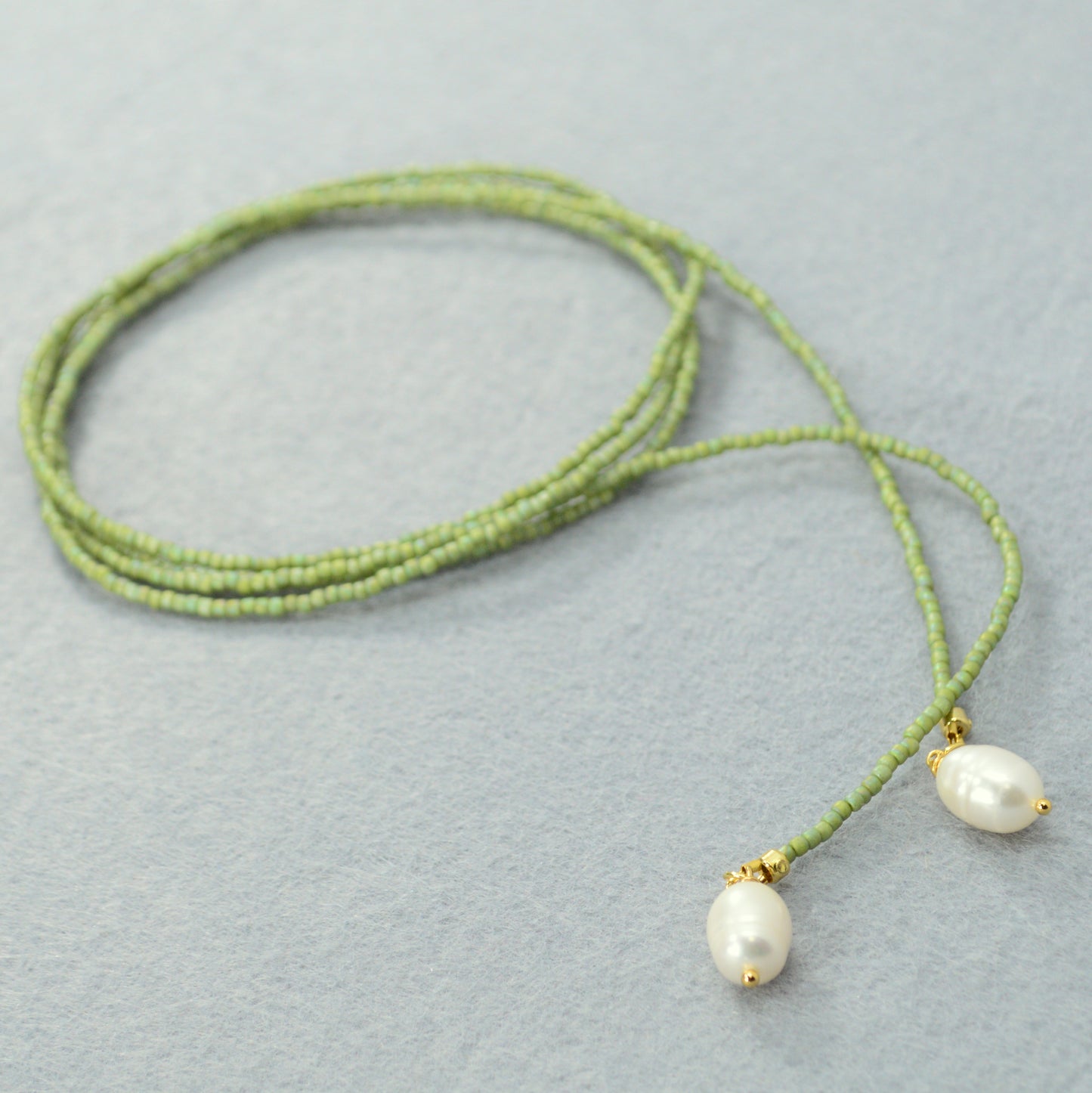 Olive Green Beaded Lariat Necklace