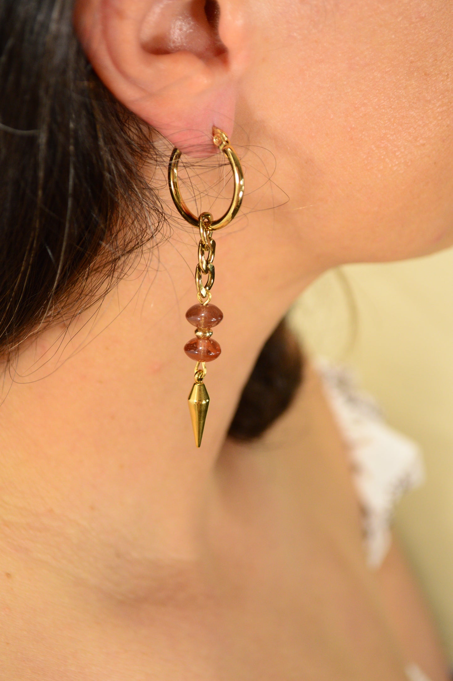 Gold Hoop Earrings with Czech Glass Beads | Stainless Steel | 6.5 cm / 2.5"