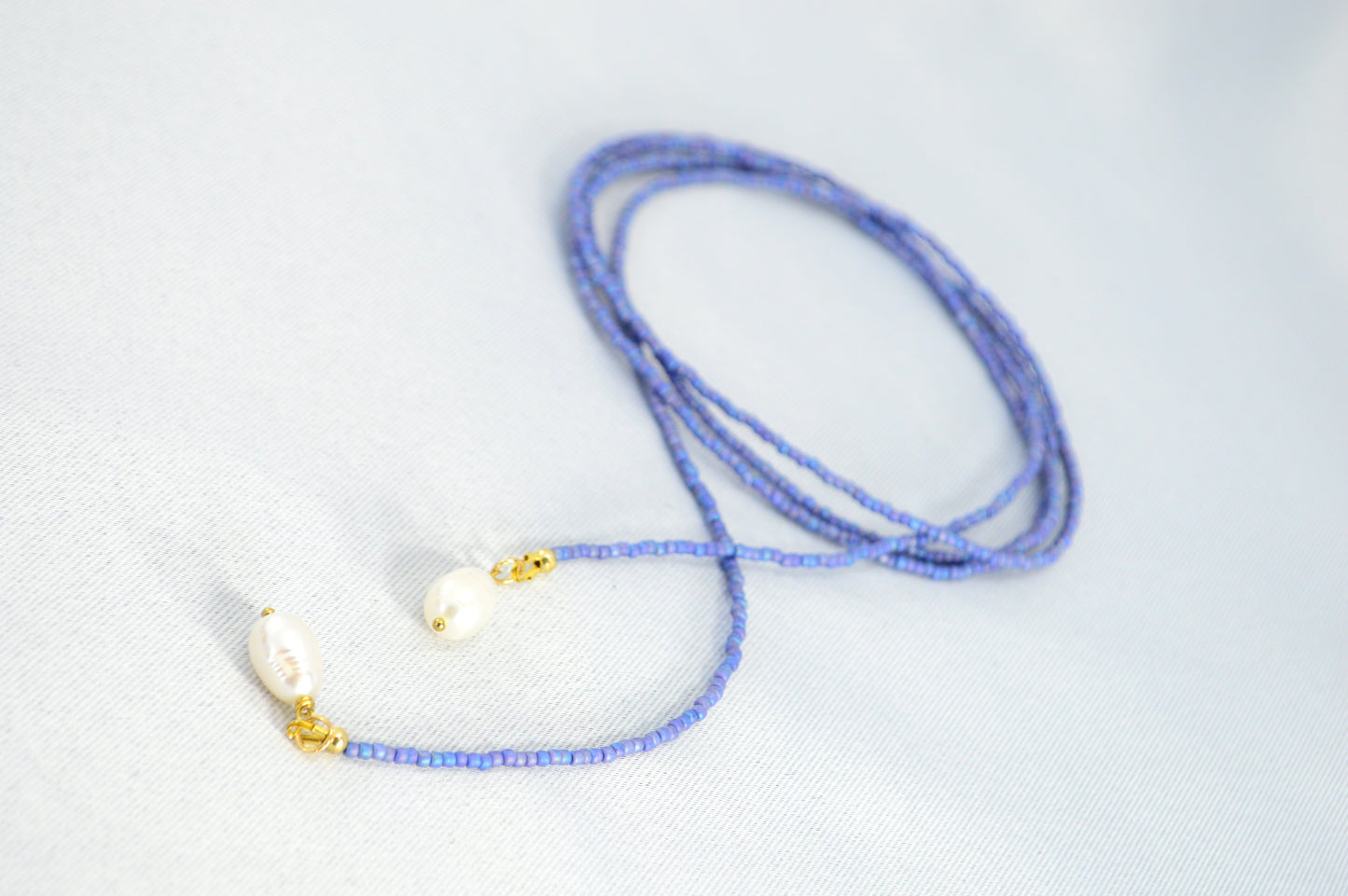 Jeans Blue Beaded Pearl Lariat Necklace