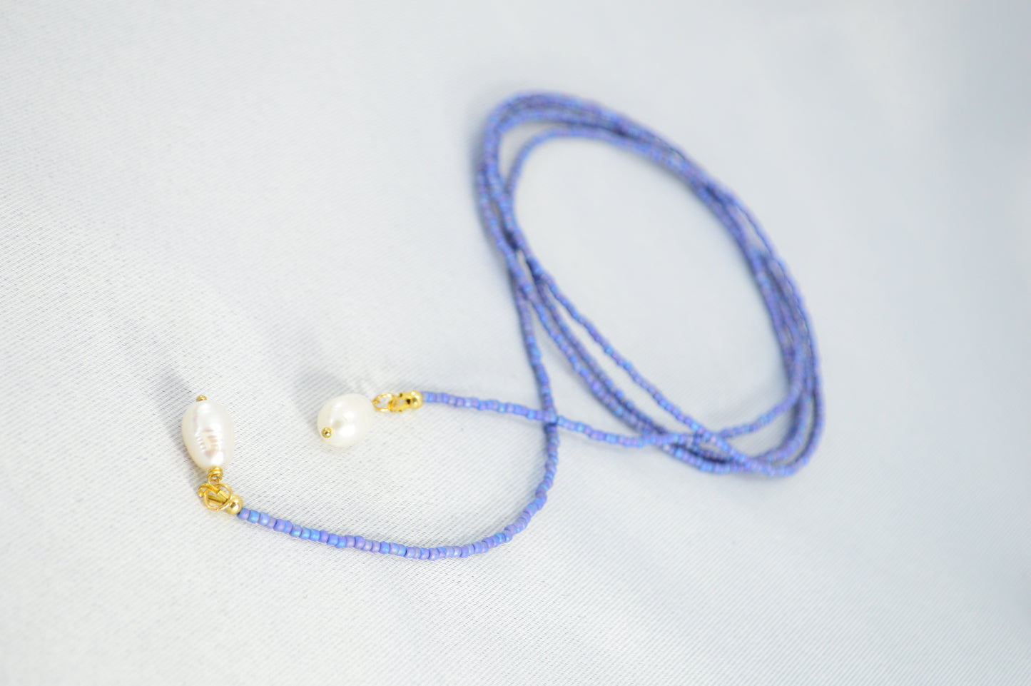 Jeans Blue Beaded Pearl Lariat Necklace