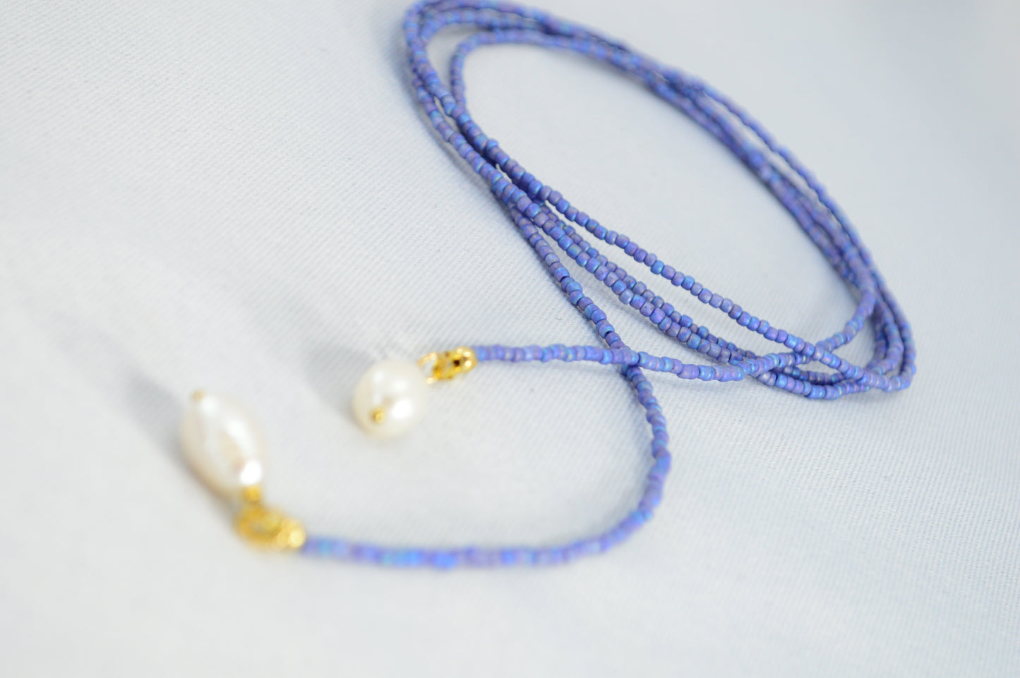 Jeans Blue Beaded Pearl Lariat Necklace