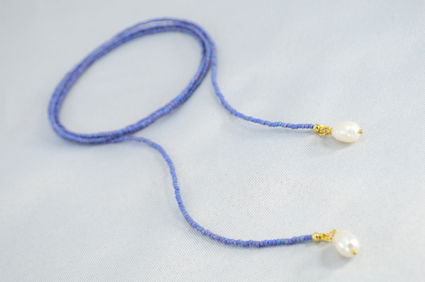 Jeans Blue Beaded Pearl Lariat Necklace