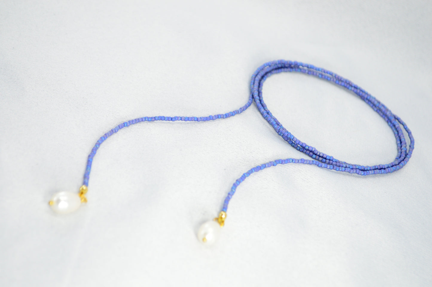 Jeans Blue Beaded Pearl Lariat Necklace