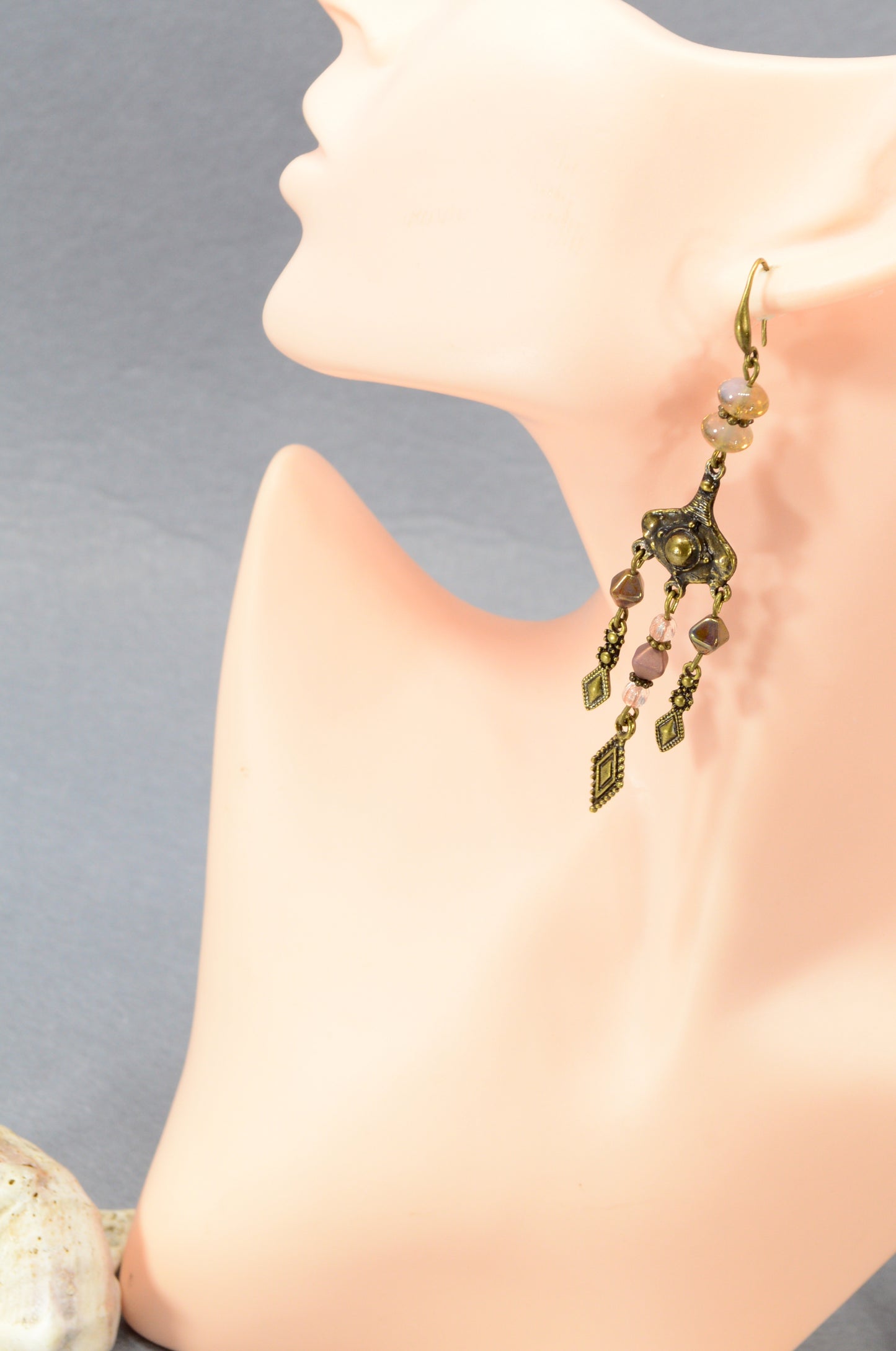 : Boho Bronze Chandelier Earrings with Czech Glass – 3.7"