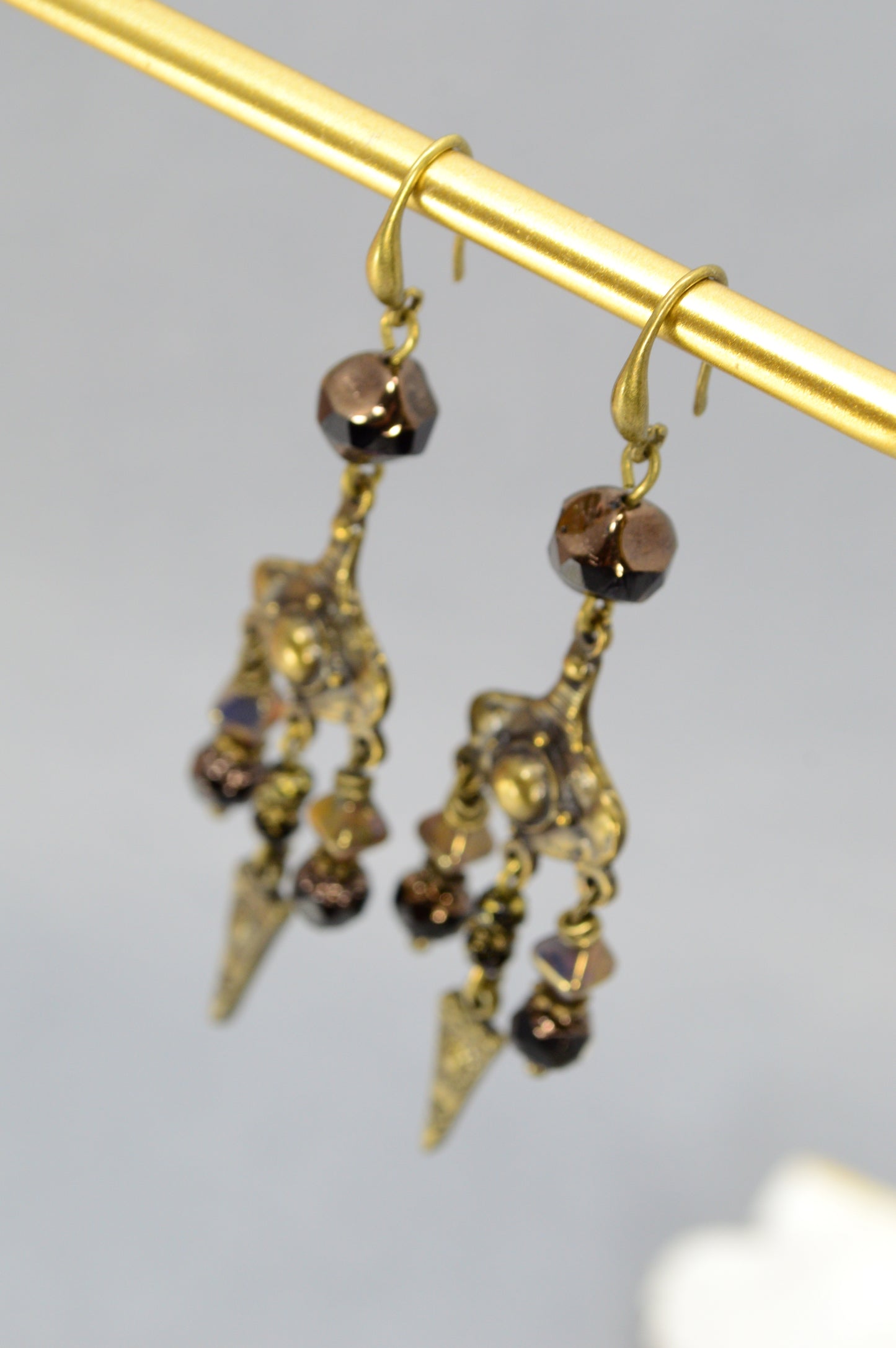 Boho Bronze Chandelier Earrings with Czech Glass Beads – 3.1"