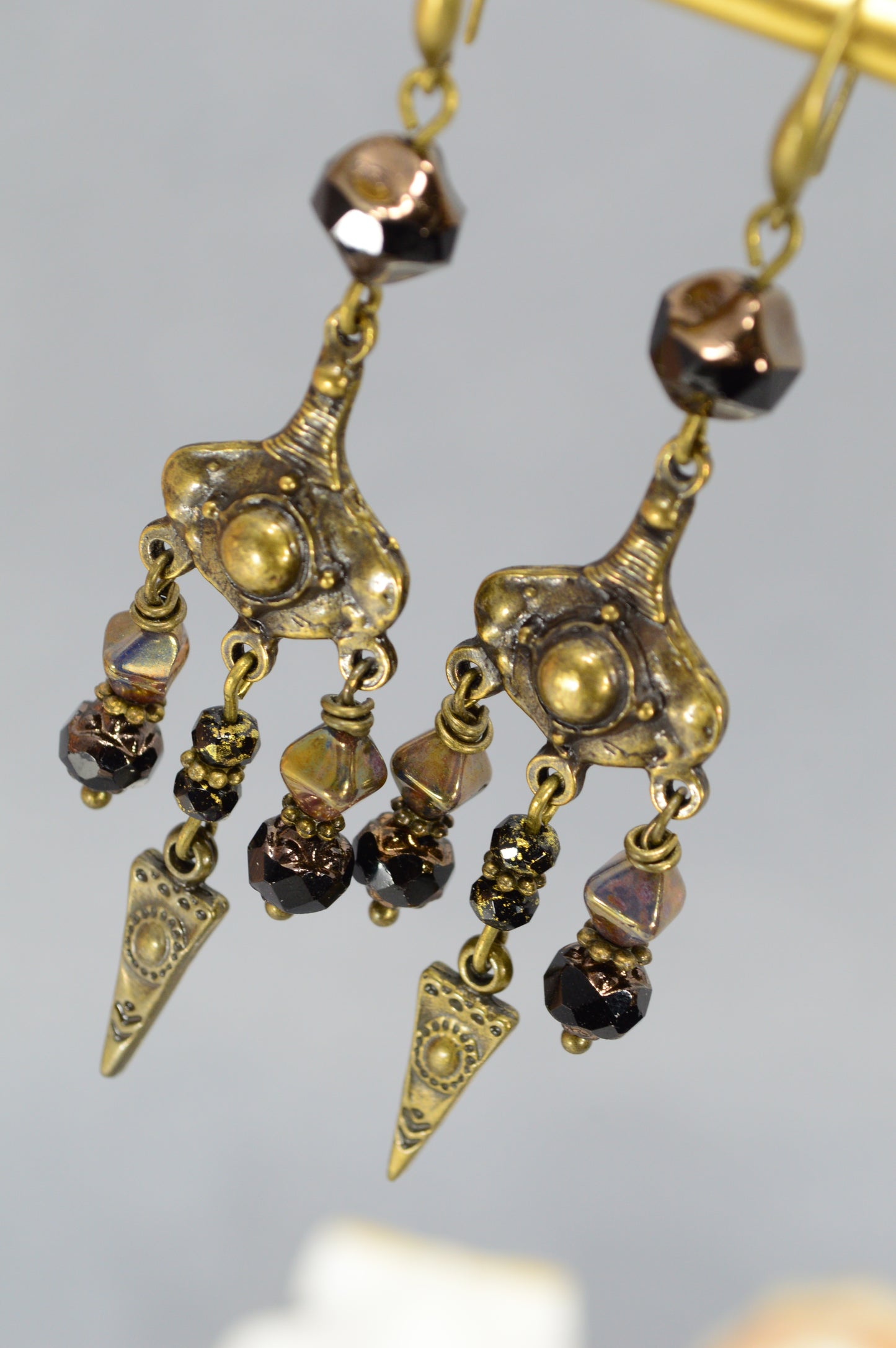 Boho Bronze Chandelier Earrings with Czech Glass Beads – 3.1"