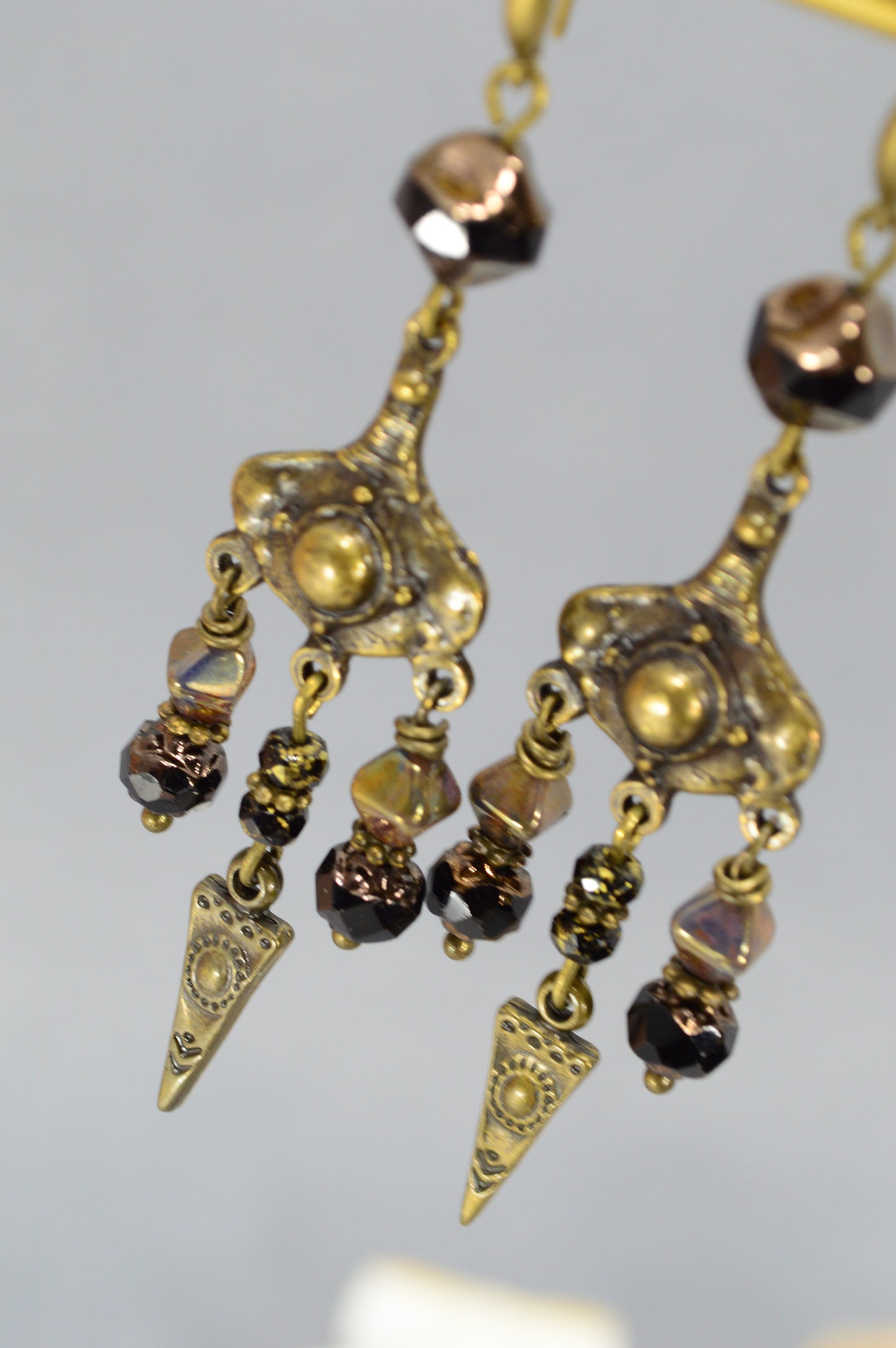 Boho Bronze Chandelier Earrings with Czech Glass Beads – 3.1"