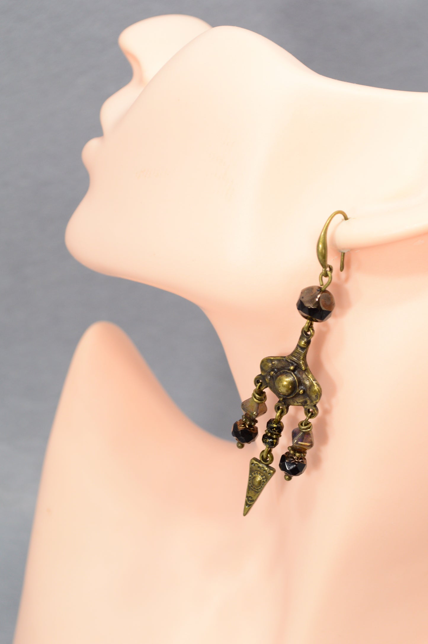 Boho Bronze Chandelier Earrings with Czech Glass Beads – 3.1"