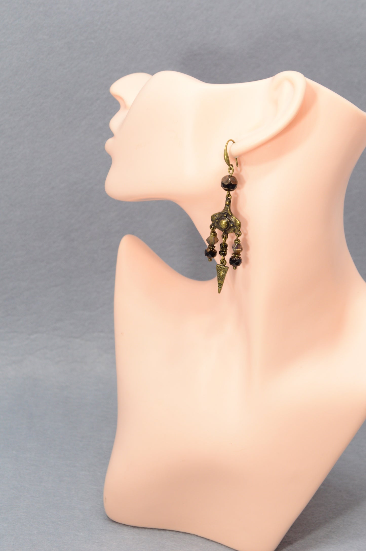 Boho Bronze Chandelier Earrings with Czech Glass Beads – 3.1"