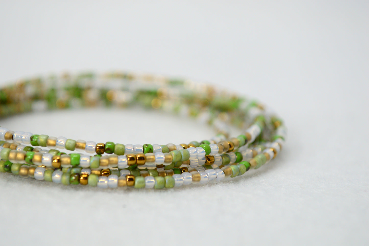 Olive Breeze Beaded Lariat Necklace, Green Wrap Choker with Freshwater Pearls