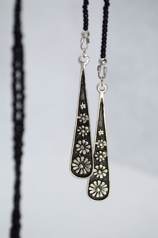 Black Beaded Lariat Necklace, Boho Wrap Choker, Stainless Steel Drop Pendant Necklace, Minimalist Layered Necklace, Western Jewelry Gift