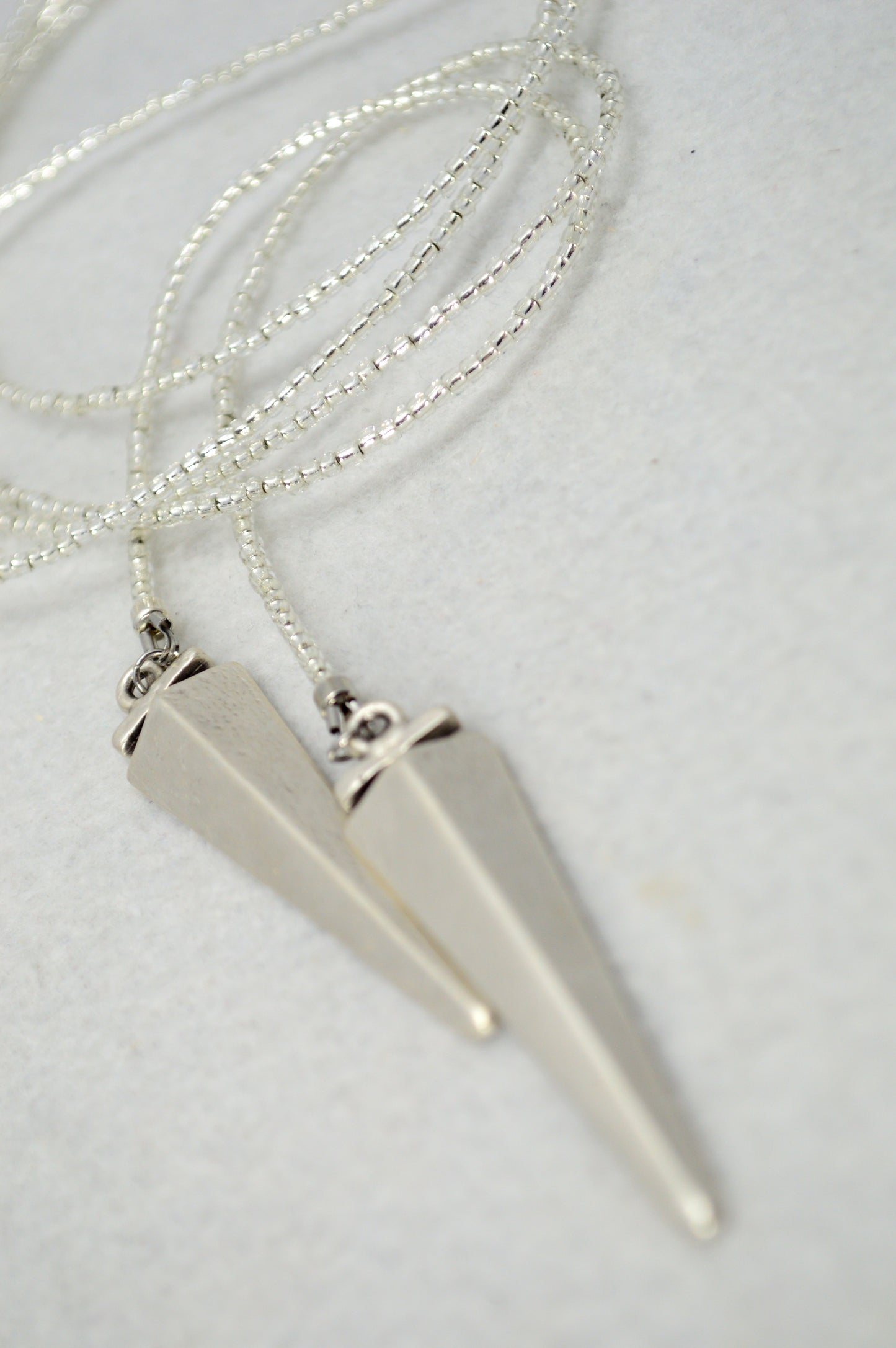 Glow in the Dark Lariat Necklace, White Beaded Wrap Choker with Spike Pendant