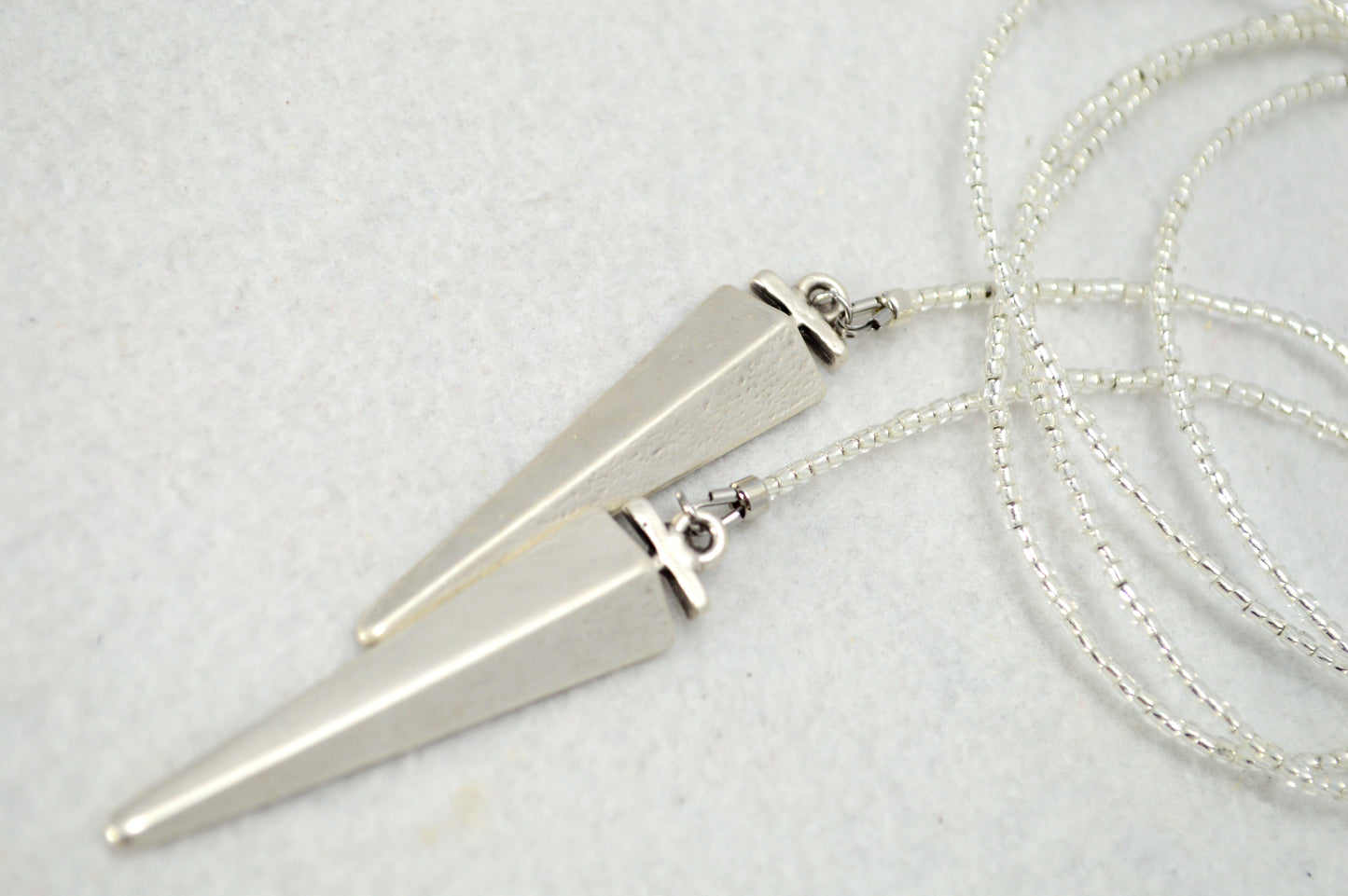 Glow in the Dark Lariat Necklace, White Beaded Wrap Choker with Spike Pendant