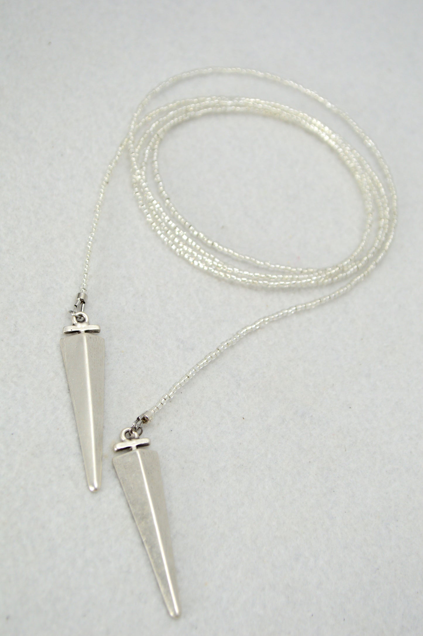 Glow in the Dark Lariat Necklace, White Beaded Wrap Choker with Spike Pendant