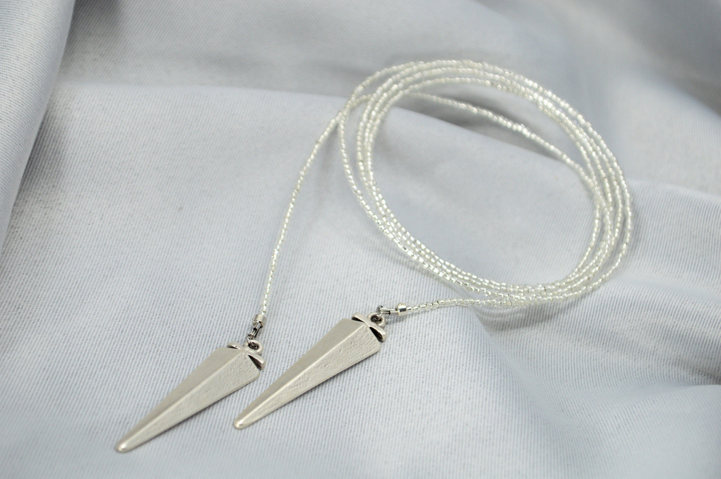 Glow in the Dark Lariat Necklace, White Beaded Wrap Choker with Spike Pendant