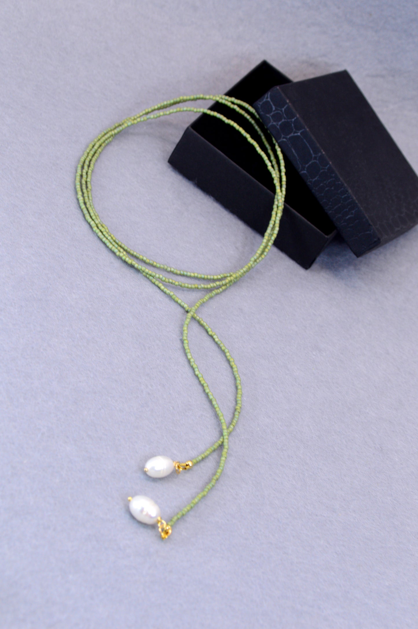 Boho Pearl Lariat Necklace – 31 Colors | Handmade Beaded Y Necklace with Freshwater Pearls | Adjustable Long Layered Necklace for Women