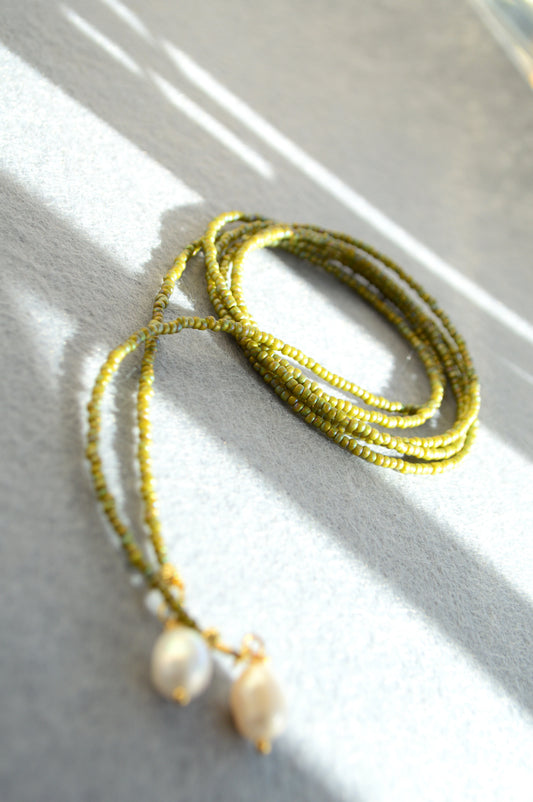 Collier lariat Fresh Wasabi – Collier cravate en perles vertes avec perles
