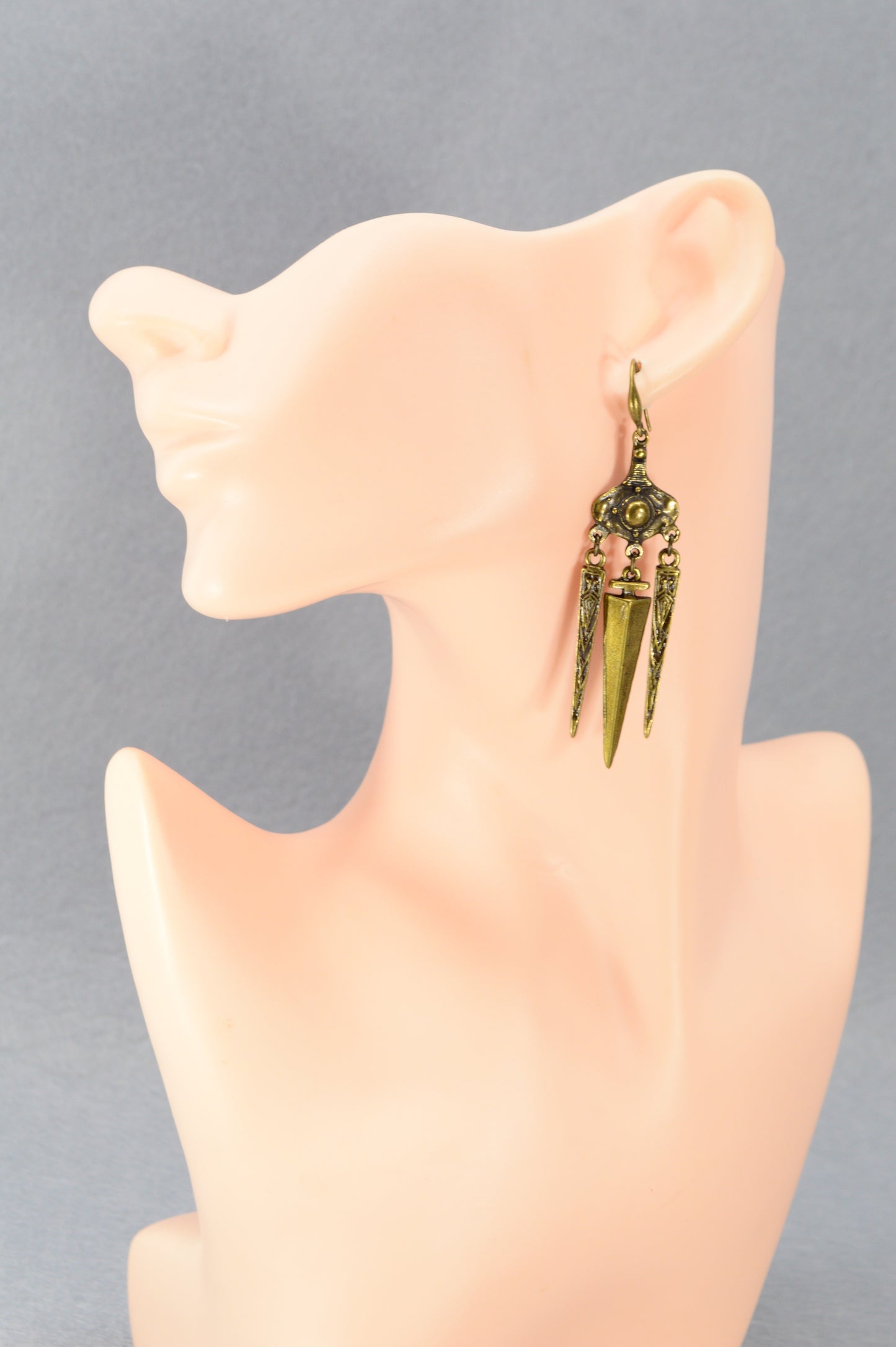 Boho Tribal Spike Dangle Earrings in Silver & Bronze 10cm - 4"