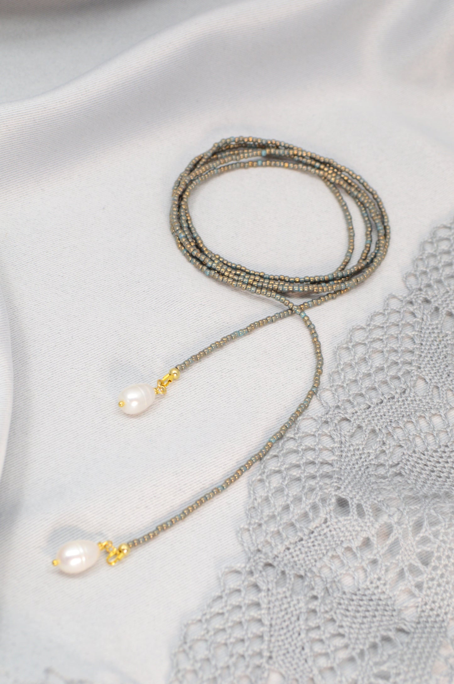 Boho Pearl Lariat Necklace – 31 Colors | Handmade Beaded Y Necklace with Freshwater Pearls | Adjustable Long Layered Necklace for Women