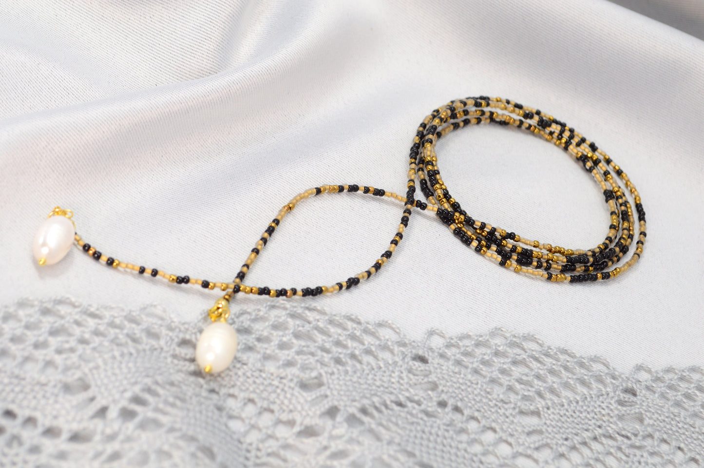 Boho Pearl Lariat Necklace – 31 Colors | Handmade Beaded Y Necklace with Freshwater Pearls | Adjustable Long Layered Necklace for Women