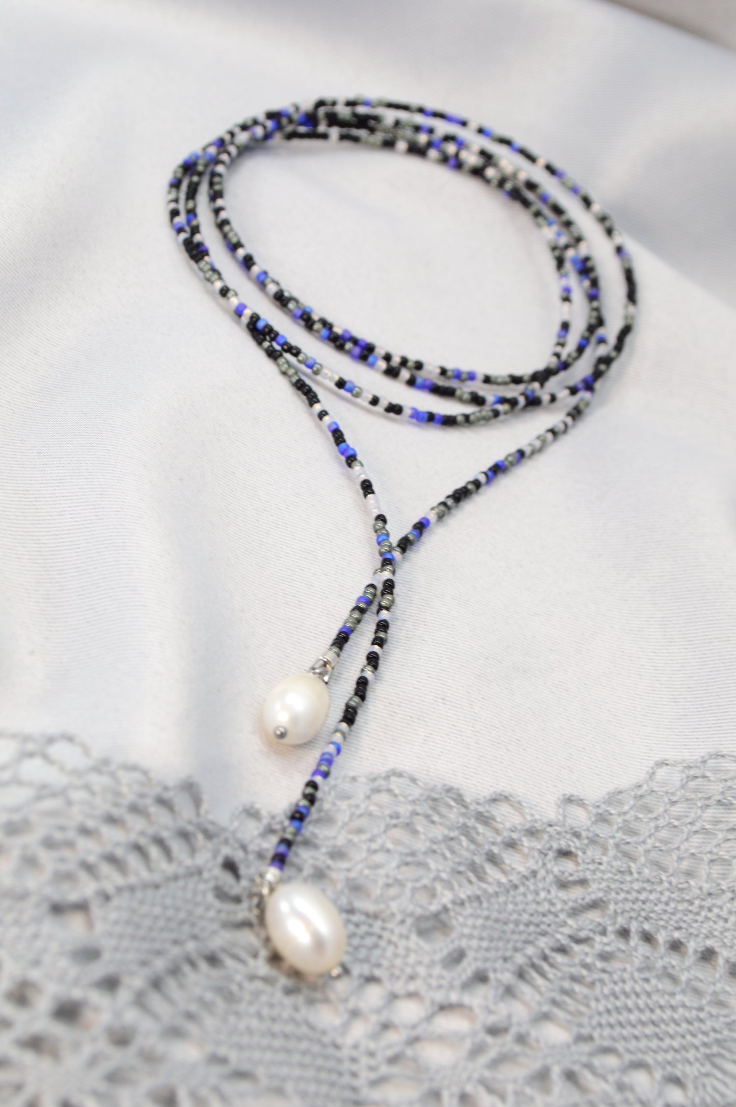 Boho Pearl Lariat Necklace – 31 Colors | Handmade Beaded Y Necklace with Freshwater Pearls | Adjustable Long Layered Necklace for Women