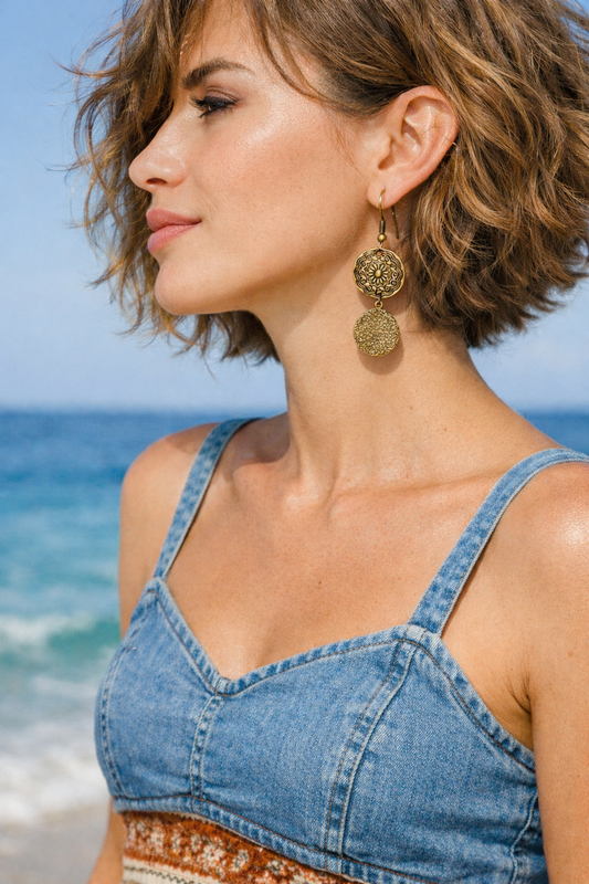 Boho Bronze Disc Dangle Earrings