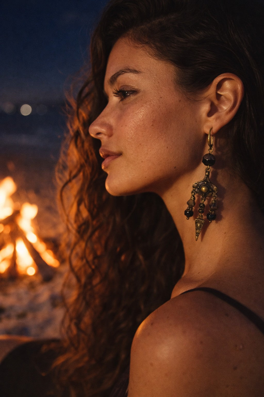 Boucles d’Oreilles Lustre Bohèmes Bronze avec Perles en Verre Tchèque – 8 cm
