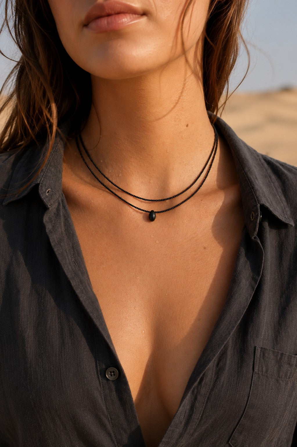Double Strand Seed Bead Choker with Glass Accent – Minimalist Beaded Necklace
