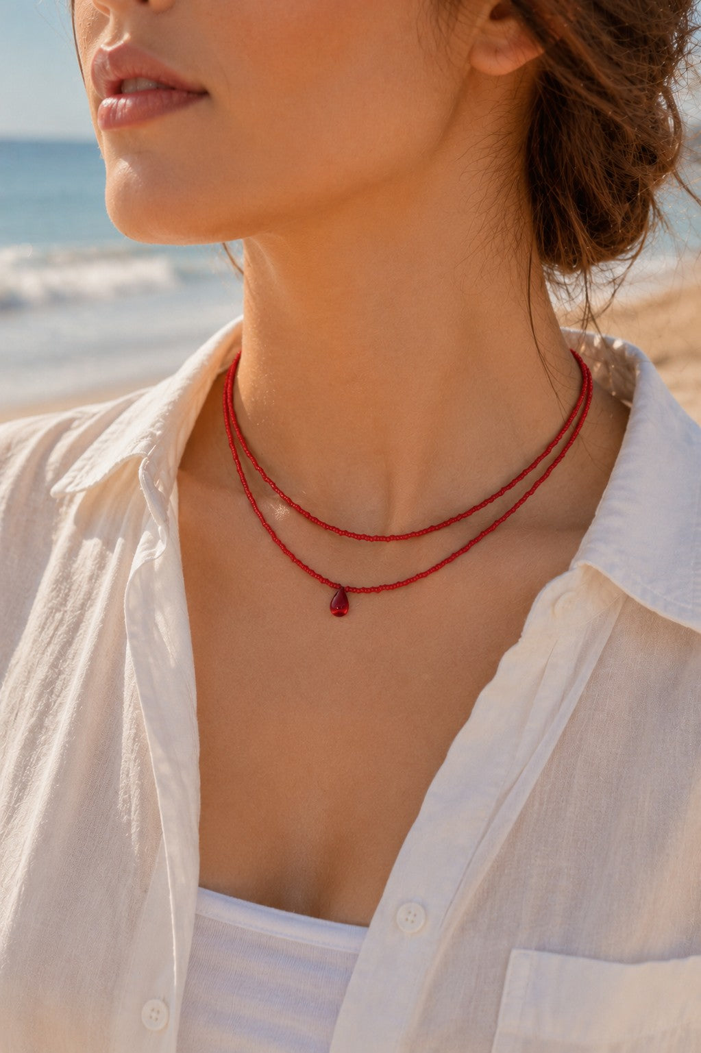 Double Strand Seed Bead Choker with Glass Accent – Minimalist Beaded Necklace
