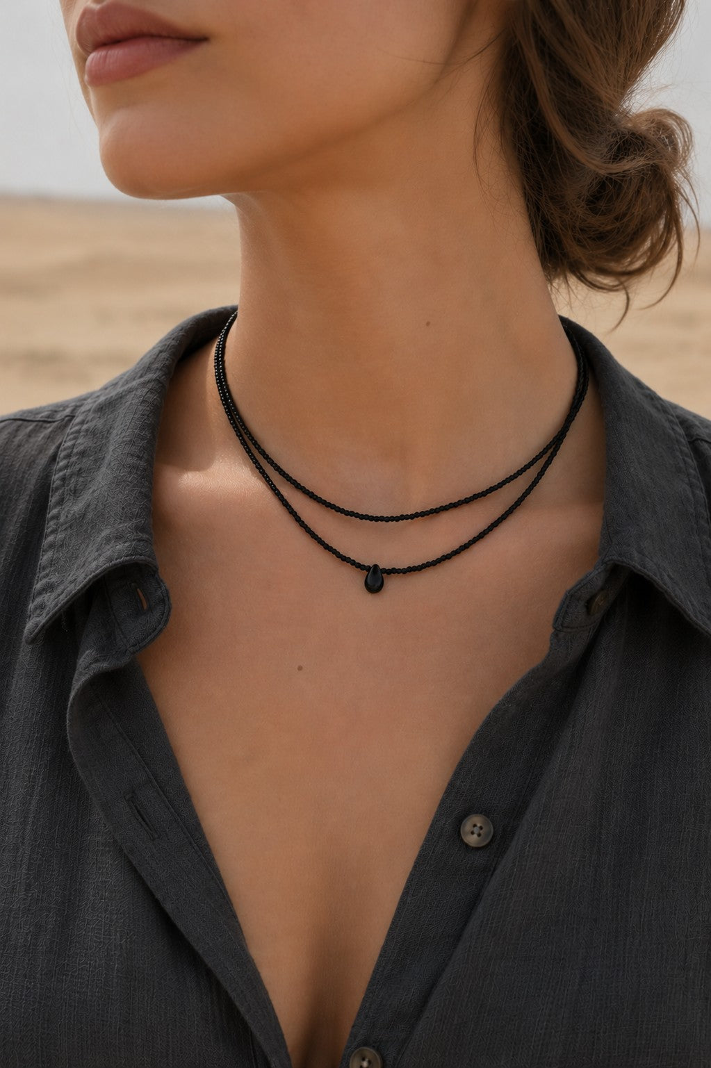 Double Strand Seed Bead Choker with Glass Accent – Minimalist Beaded Necklace