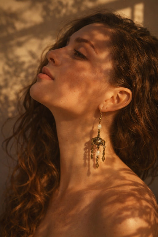 Boho Perlen-Hängeohrringe in Bronze & Kupfer – 8 cm / 3,1"
