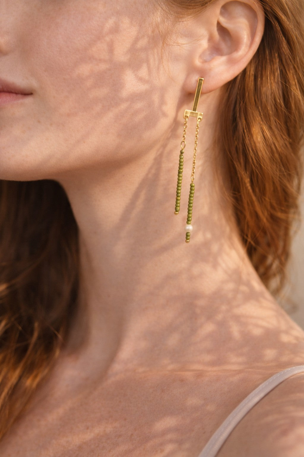 Olive Green Schmuckset – Perlen-Lariat-Halskette & Ohrringe
