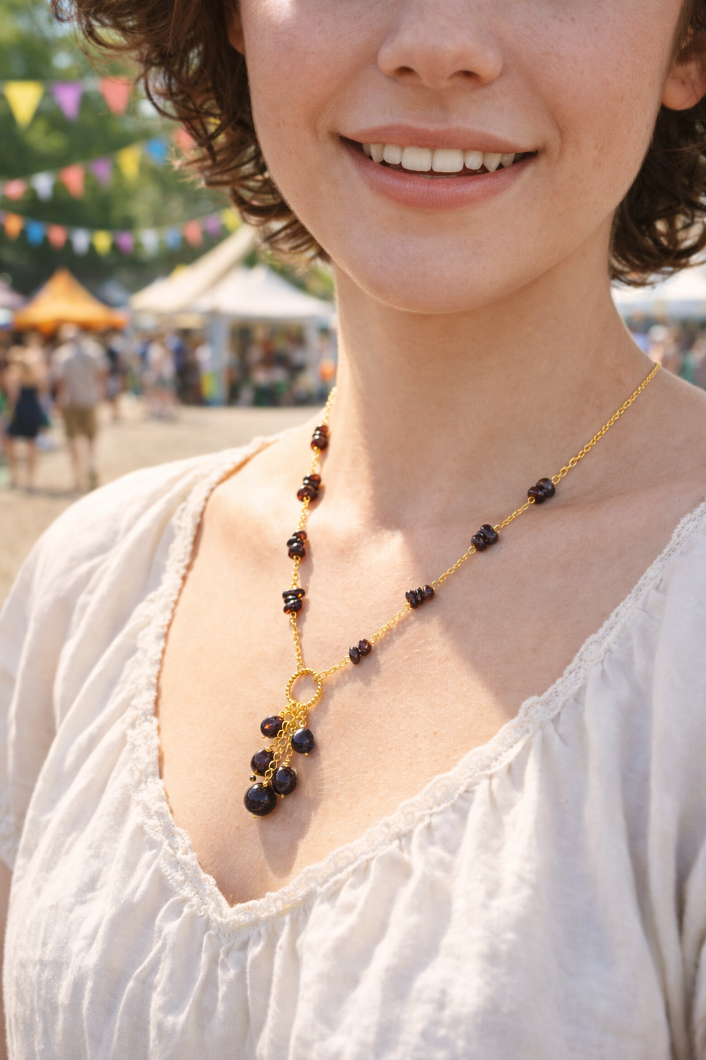 Garnet Gold Chain Statement Necklace