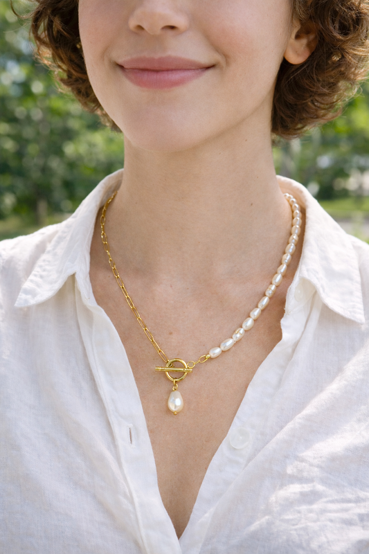 Half Pearl Half Chain Necklace