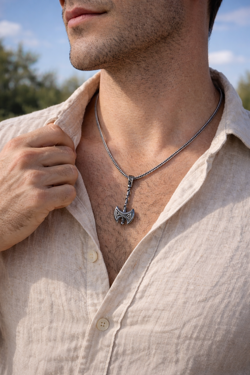 Viking Axe Pendant Necklace – Stainless Steel Norse Battle Axe Amulet