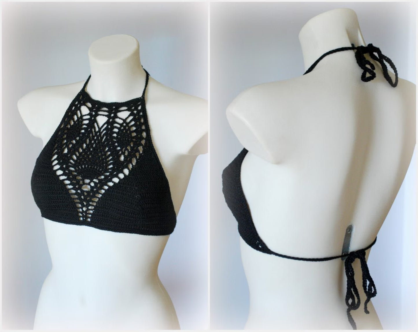 Black Crochet Halter Top – Boho Festival Bralette