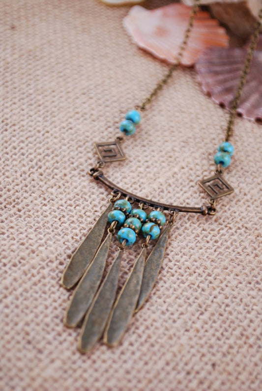 Turquoise necklace, geometric  beaded jewellery,  Ethnic necklace, Estibela.