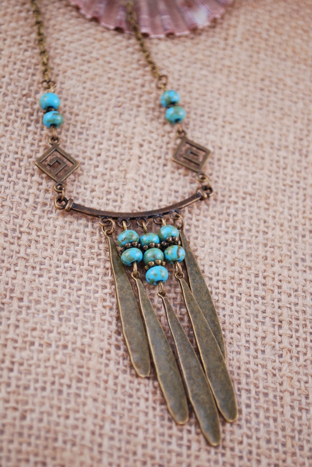 Turquoise necklace, geometric  beaded jewellery,  Ethnic necklace, Estibela.