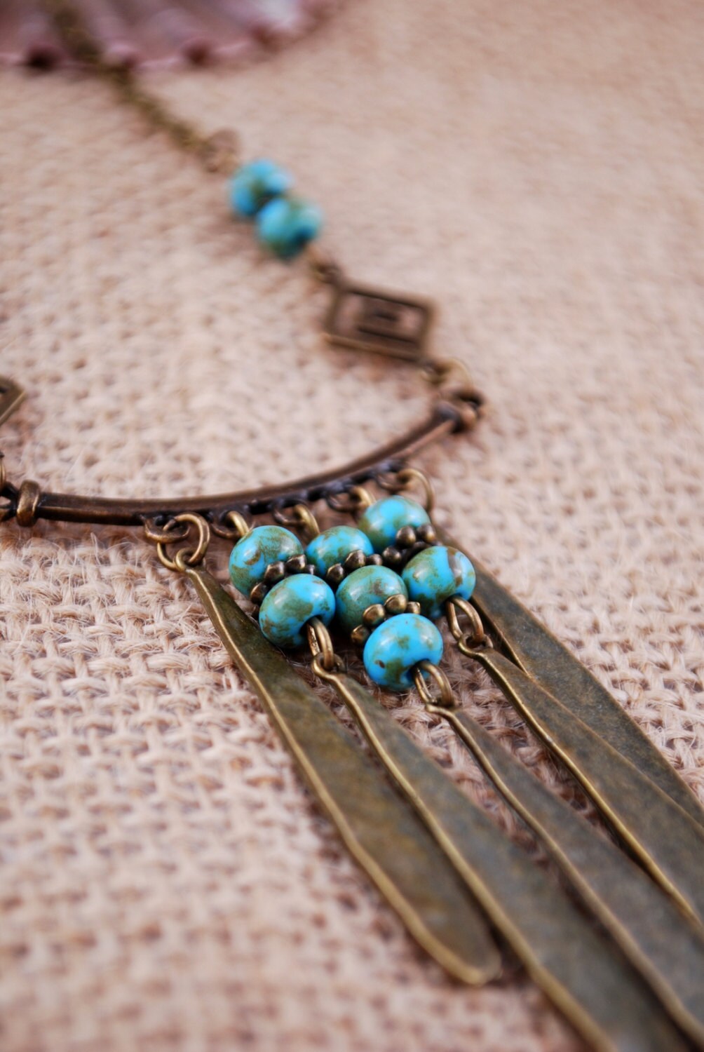 Turquoise necklace, geometric  beaded jewellery,  Ethnic necklace, Estibela.