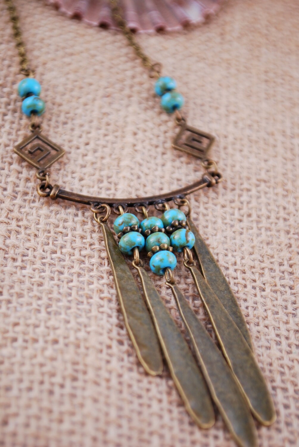 Turquoise necklace, geometric  beaded jewellery,  Ethnic necklace, Estibela.